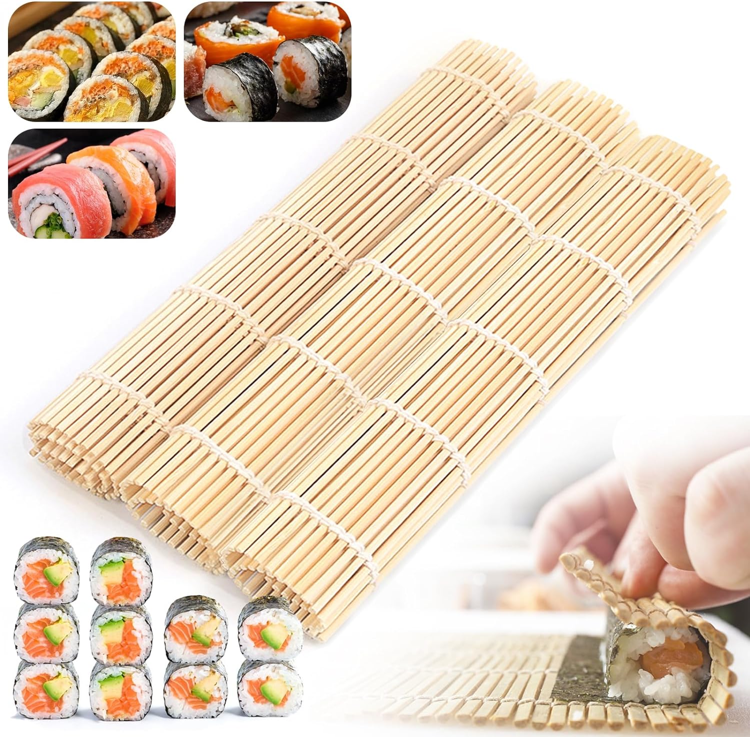 12 Pz Stuoia per Sushi Tappetino in Bambù Naturale per Arrotolare il Sushi 69758
