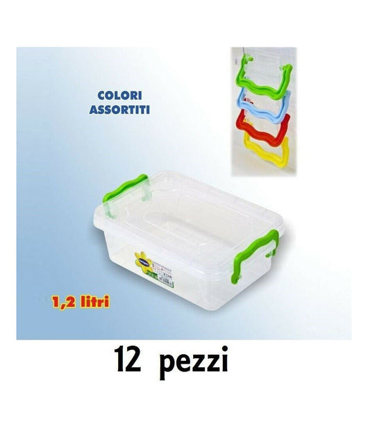 12 Contenitori Plastica 1 Lt Cibo Alimenti Frigorifero Rettangolari Manici         