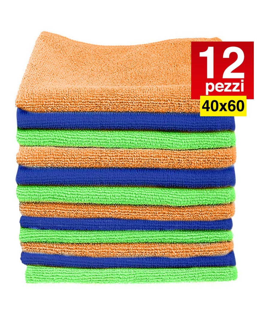 12 Panni Microfibra 40 X 60 Cm Asciugamano Panno Pulizia Multiuso Lavaggio Auto         