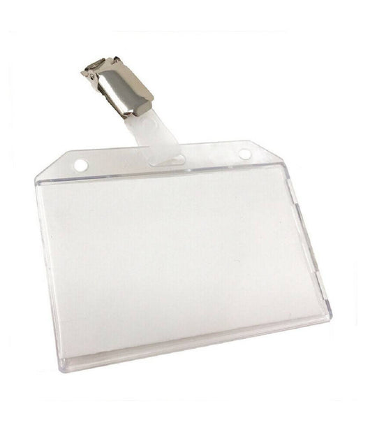 12 Porta Badge In Plastica Rigida Trasparente Con Clip Portabiglietti 90x55 Mm         
