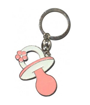 12 Portachiavi Bomboniere Per Battesimo Nascita Ciuccio In Metallo Bambina Rosa         