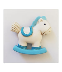 Trade Shop - 12 Pz Bomboniera Cavalluccio Dondolo Azzurro Ceramica Calamita Battesimo Nascita -