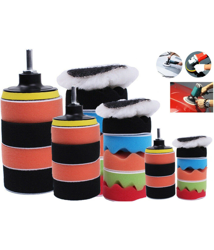 12 Pz Kit Di Spugne Lucidanti Con Adattatore Per Lucidatura Auto 5" Platorello         