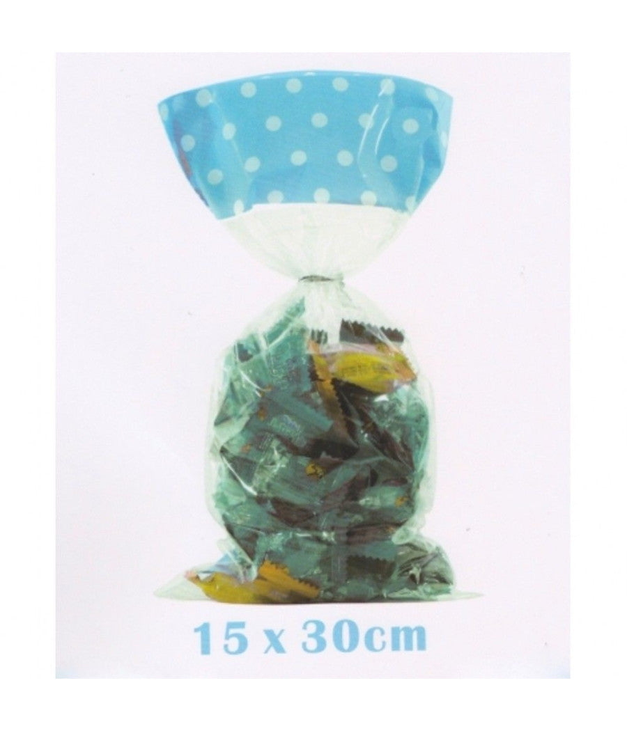 12 Sacchetti Bustine Azzurro Pois 15x30 Cm Confetti Confettata Caramelle Festa         