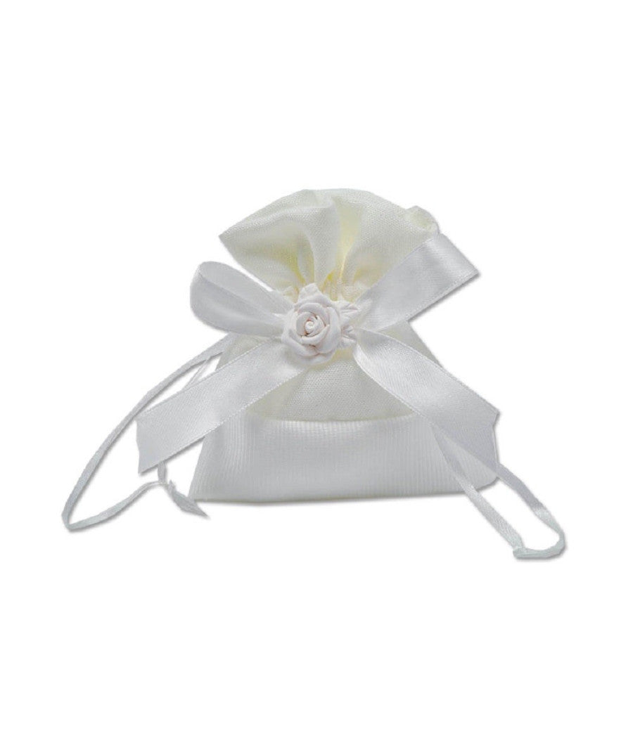 12 Sacchetti Stoffa Porta Confetti Rosa Bianca Matrimonio Battesimo Bomboniera         