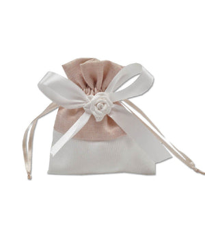 12 Sacchetti Stoffa Porta Confetti Rosa Bianca Matrimonio Battesimo Bomboniera         
