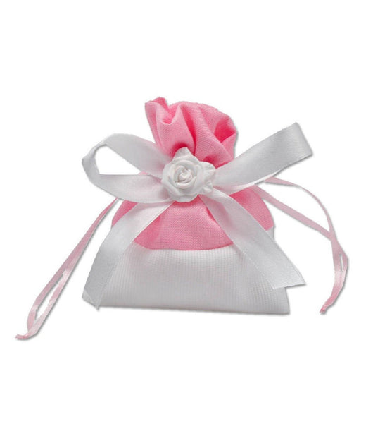 12 Sacchetti Stoffa Porta Confetti Rosa Bianca Matrimonio Battesimo Bomboniera  Rosa       