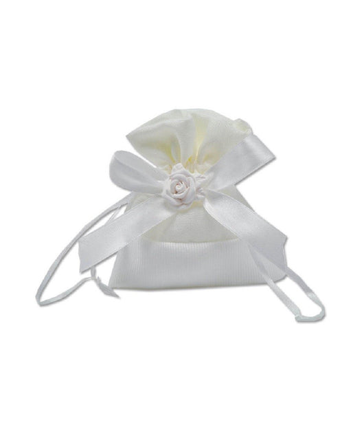 12 Sacchetti Stoffa Porta Confetti Rosa Bianca Matrimonio Battesimo Bomboniera  Bianco       