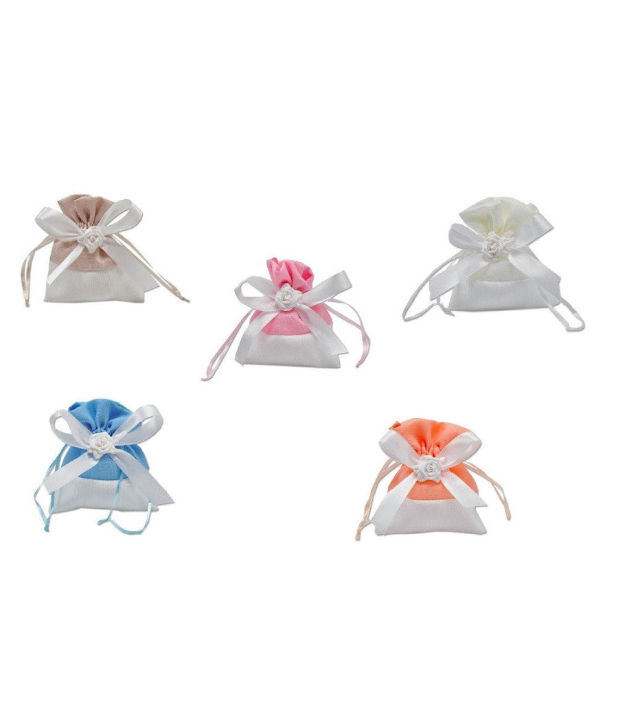 12 Sacchetti Stoffa Porta Confetti Rosa Bianca Matrimonio Battesimo Bomboniera         