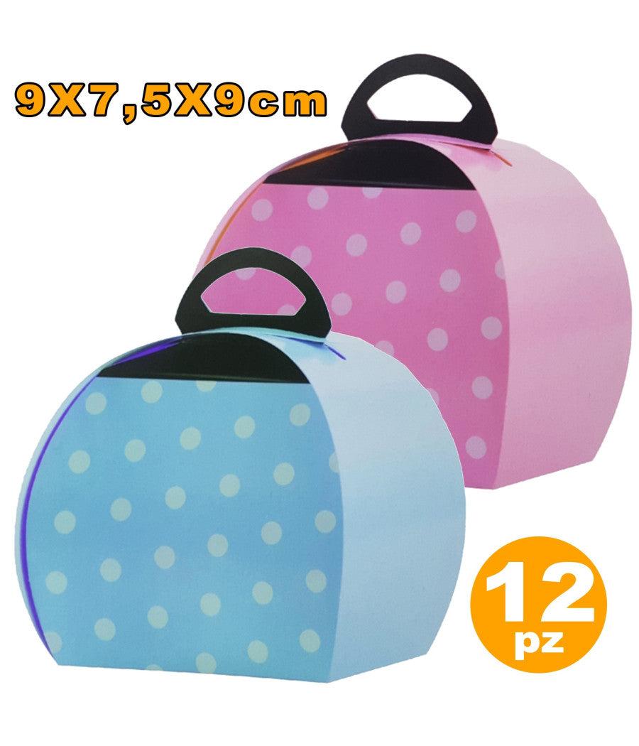 12 Scatole Pois Porta Torta Dolce Confetti Compleanni Nascita Battesimo Feste         