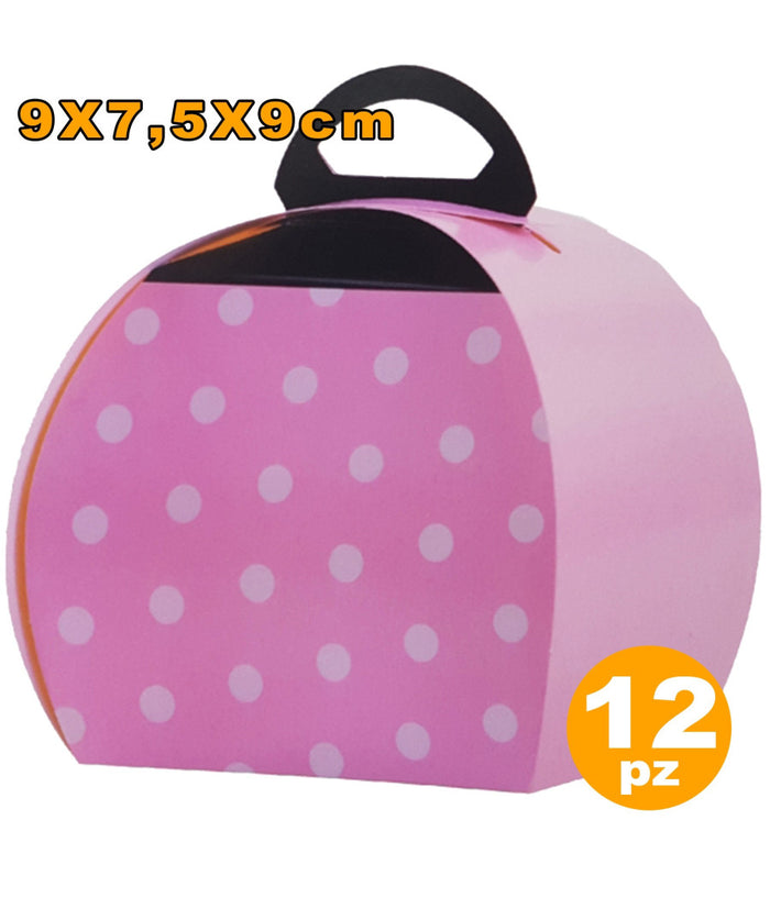 12 Scatole Pois Porta Torta Dolce Confetti Compleanni Nascita Battesimo Feste         