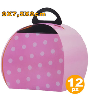 12 Scatole Pois Porta Torta Dolce Confetti Compleanni Nascita Battesimo Feste  Rosa       