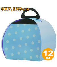 12 Scatole Pois Porta Torta Dolce Confetti Compleanni Nascita Battesimo Feste  Azzurro       