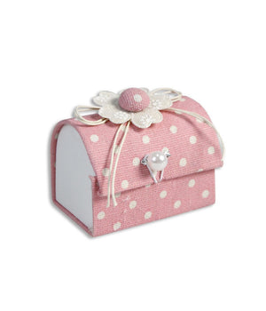 Trade Shop - 12 Scatolina Baule In Tessuto Porta Confetti Bomboniera Nascita Battesimo Rosa -