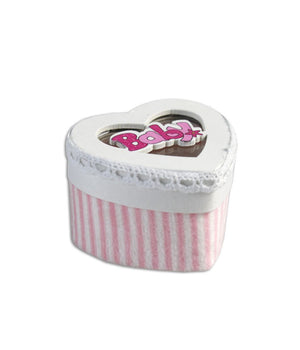 12 Scatolina In Tessuto Portaconfetti A Forma Di Cuore Bomboniera Nascita Bimba Rosa         