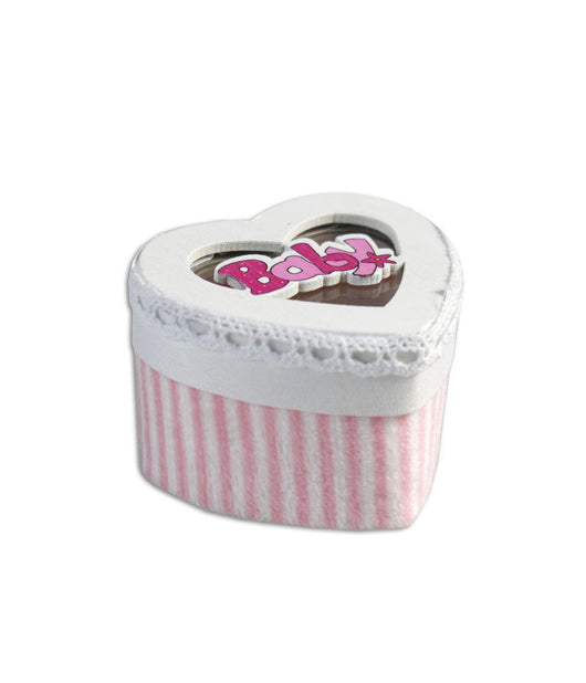 12 Scatolina In Tessuto Portaconfetti A Forma Di Cuore Bomboniera Nascita Bimba Rosa         