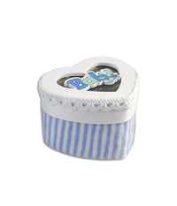 12 Scatolina Porta Confetti A Forma Di Cuore Bomboniera Nascita Bimbo Azzurro         