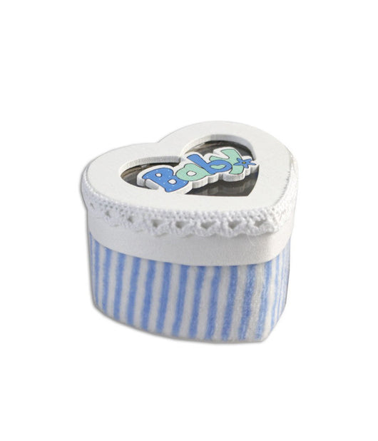 12 Scatolina Porta Confetti A Forma Di Cuore Bomboniera Nascita Bimbo Azzurro         