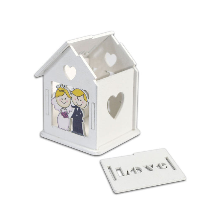 Trade Shop - 12 Scatolina Porta Confetti Bomboniera Matrimonio Casetta Con Tetto Apribile -