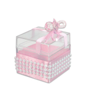 12 Scatolina Porta Confetti Bomboniera Nascita Battesimo Ciuccio Bimba Rosa         