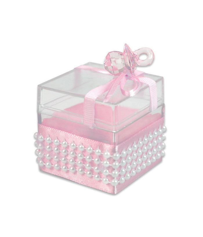 12 Scatolina Porta Confetti Bomboniera Nascita Battesimo Ciuccio Bimba Rosa         