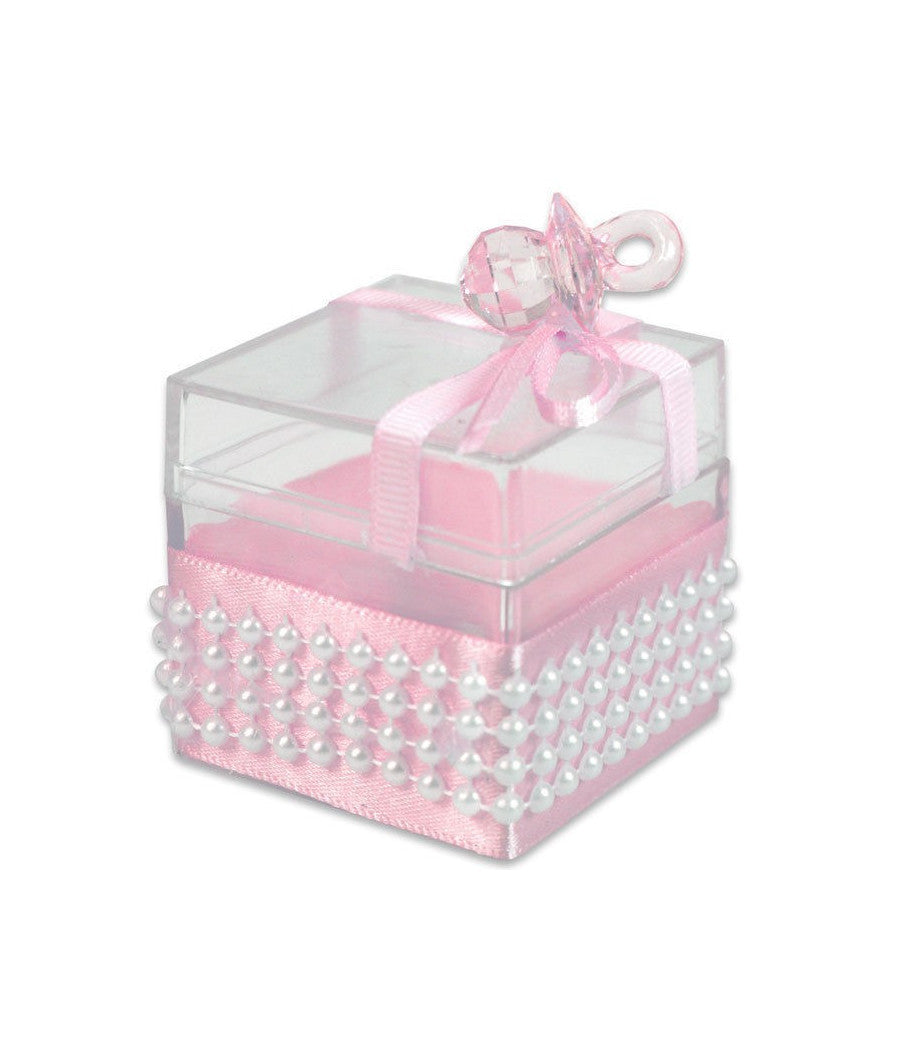 12 Scatolina Porta Confetti Bomboniera Nascita Battesimo Ciuccio Bimba Rosa         