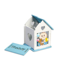 12 Scatolina Porta Confetti Casetta Bomboniera Nascita Battesimo Celeste Maschio         