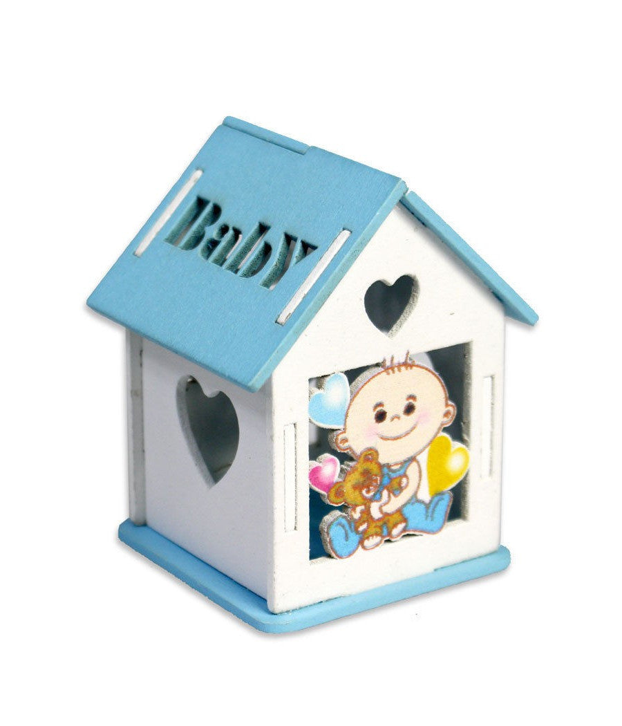 12 Scatolina Porta Confetti Casetta Bomboniera Nascita Battesimo Celeste Maschio         