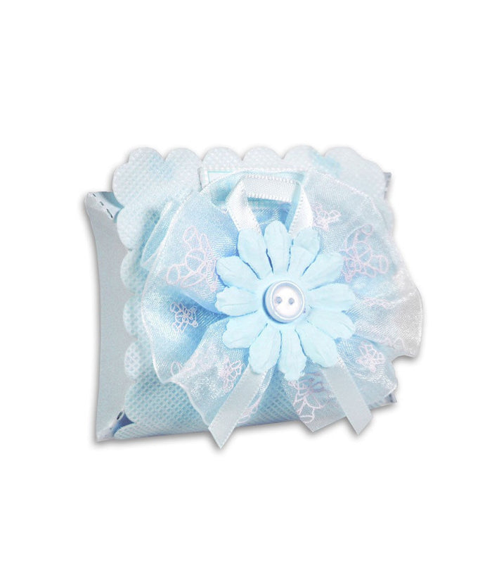 12 Scatolina Porta Confetti Con Fiore Bomboniera Nascita Battesimo Bimbo Azzurro         