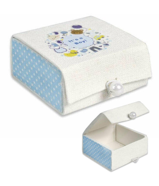 12 Scatolina Porta Confetti Scrigno In Tessuto Bomboniera Nascita Bimbo Azzurro         