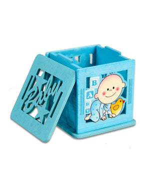 12 Scatolina Portaconfetti In Legno Bomboniera Nascita Battesimo Azzurro Maschio         