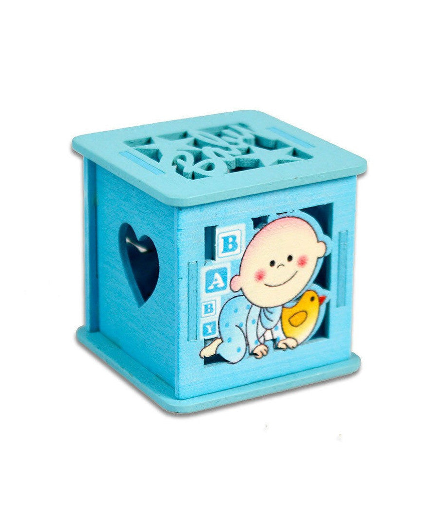 12 Scatolina Portaconfetti In Legno Bomboniera Nascita Battesimo Azzurro Maschio         