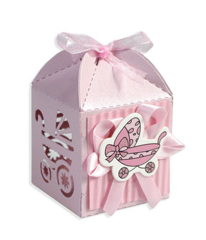 12 Scatoline Porta Confetti Bomboniera Nascita Battesimo Bimba Rosa Carrozzina         