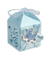 12 Scatoline Porta Confetti Nascita Battesimo Bomboniera Azzurro Bimbo Maschio         