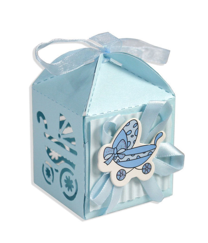 12 Scatoline Porta Confetti Nascita Battesimo Bomboniera Azzurro Bimbo Maschio         