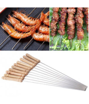 12 Spiedini Manico Legno Da Barbecue In Acciaio 25 Cm Griglia Brace Arrosticini         