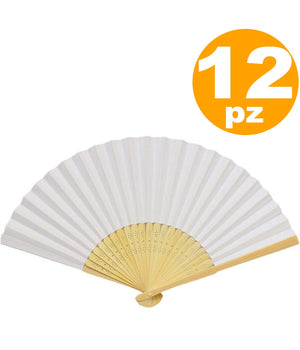 12 Ventagli Ventaglio Bianchi Bianco Bambu' Segnaposto Ricevimento Matrimonio         