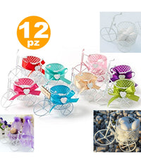 12 X Bomboniera Bomboniere Bicicletta A Tre Ruote Con Cestino Portaconfetti         