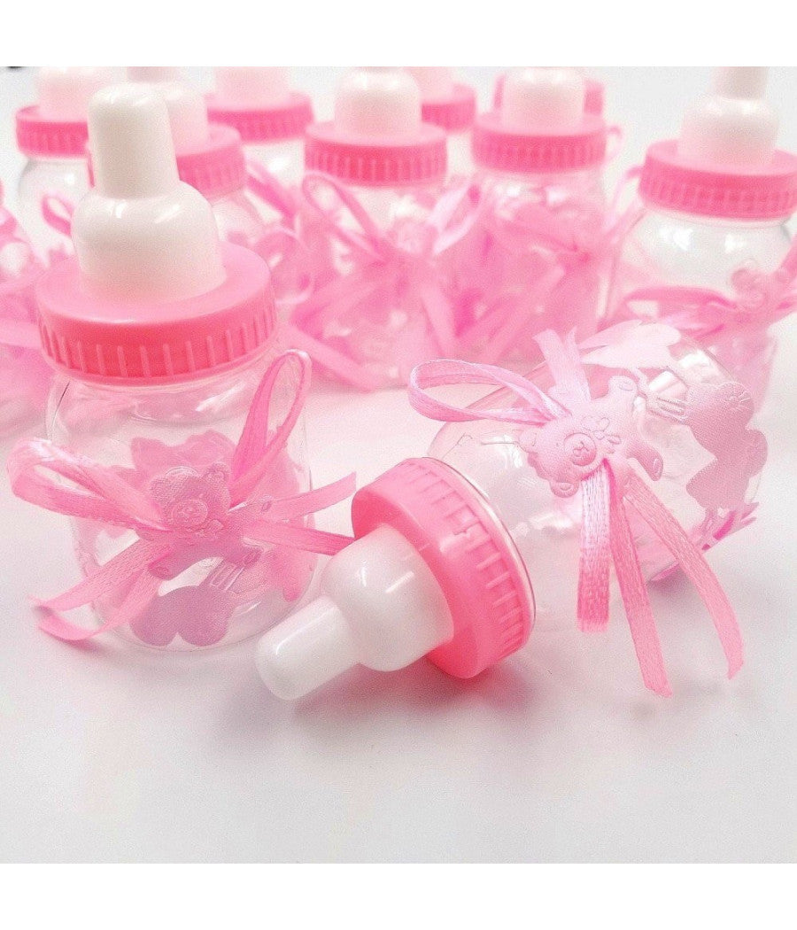 12 X Bomboniera Portaconfetti Per Battesimo Nascita Bottiglia Biberon Rosa         