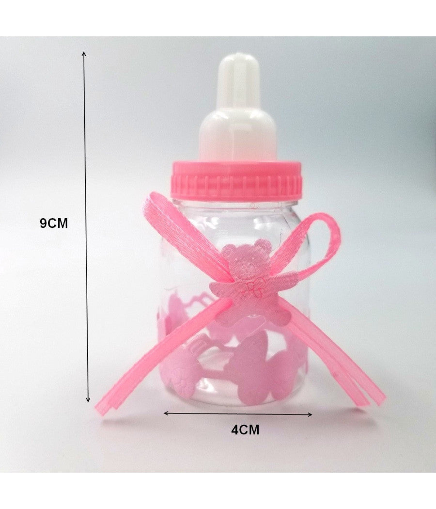 12 X Bomboniera Portaconfetti Per Battesimo Nascita Bottiglia Biberon Rosa         
