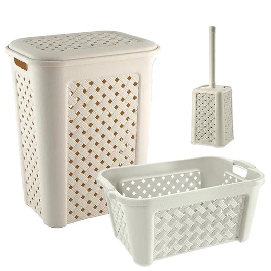 SET ARIANNA PORTABIANCHERIA 50 LT + CESTA PORTA BIANCHERIA 35 LT+ PORTASCOPINO PER BAGNO COLORE ANGORA