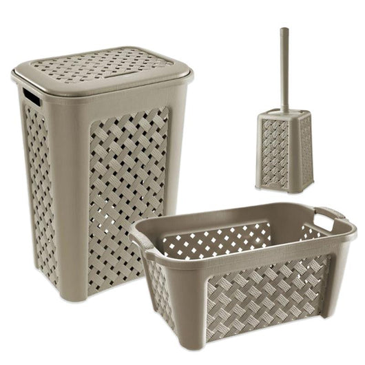 SET ARIANNA PORTABIANCHERIA 50 LT + CESTA PORTA BIANCHERIA 35 LT+ PORTASCOPINO PER BAGNO COLORE TALPA