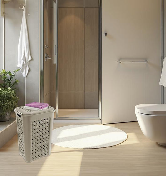 SET ARIANNA PORTABIANCHERIA 50 LT + CESTA PORTA BIANCHERIA 35 LT+ PORTASCOPINO PER BAGNO COLORE TALPA
