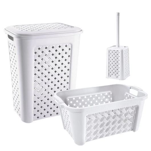 SET ARIANNA PORTABIANCHERIA 50 LT + CESTA PORTA BIANCHERIA 35 LT+ PORTASCOPINO PER BAGNO COLORE BIANCO