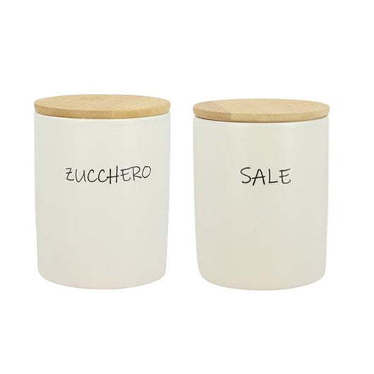 MAURY'S SET 2 BARATTOLI TONDI 10X13 CM SALE E ZUCCHERO CON TOP IN LEGNO
