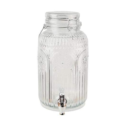 MA MAISON DISPENSER EROGATORE PER BEVANDE IN VETRO LAVORATO CON CHIUSURA A CLIP E GOMMA ERMETICA + BECCUCIO 3,8 LITRI 26HX15X15 CM