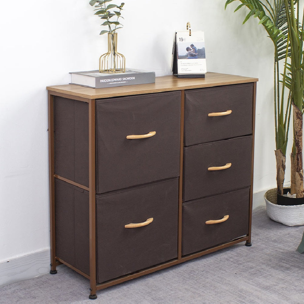 Mobile Cassettiera 5 Cassetti Metallo Legno e Tessuto 80x29 H 71cm Casa Ufficio
