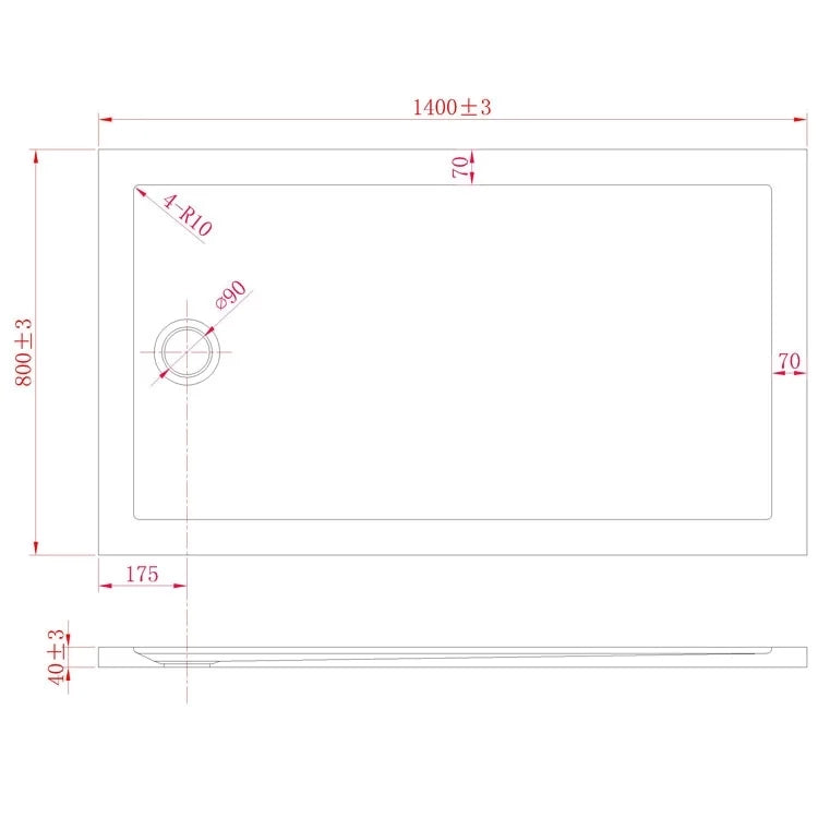 Piatto Doccia Slim 80x140x4 cm Rettangolare Acrilico Bordato Antracite Effetto Pietra mod. Flower
