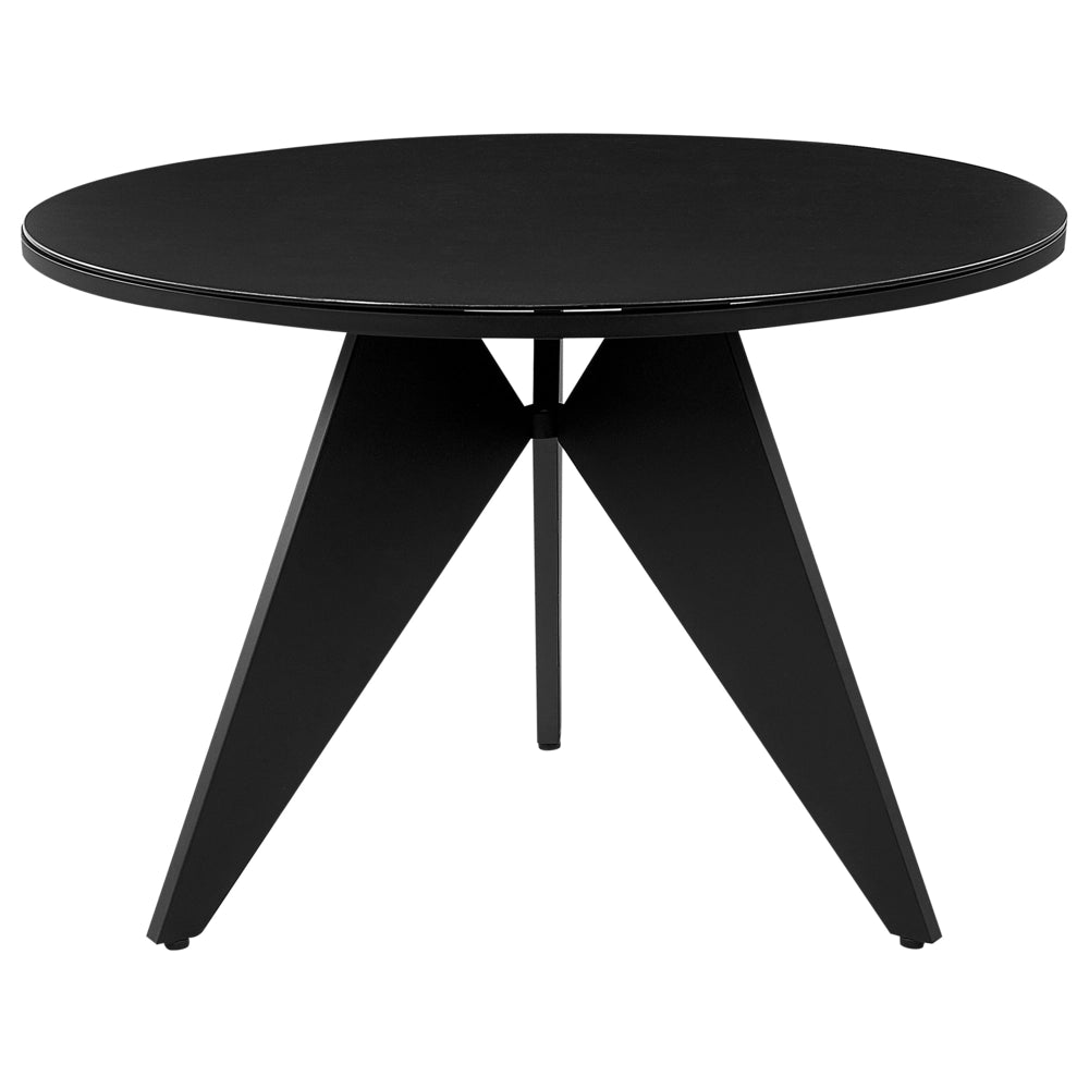 Set di mobili da esterno tavolo rotondo da pranzo nero 110 cm in alluminio e legno sintetico 4 sedie cuscini grigi