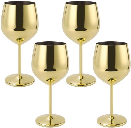 Set di bicchieri per vino 4 pezzi 500ml - Acciaio inossidabile - Resistenti - Sostenibili - Per festa/esterno - Finestra lucida - Tazze per bere